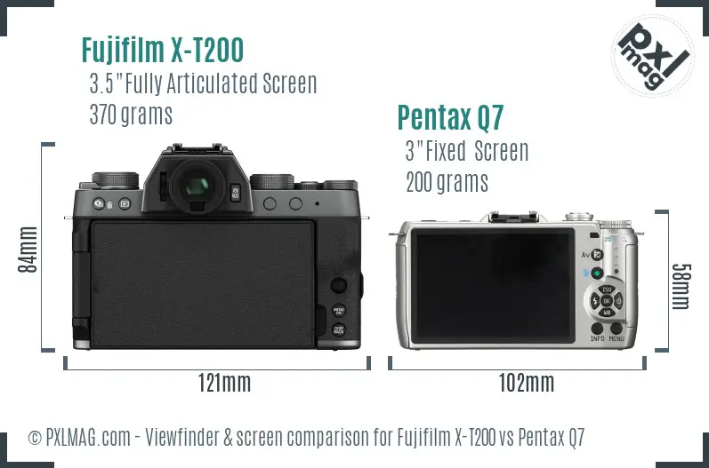 Fujifilm X-T200 vs Pentax Q7 Screen and Viewfinder comparison