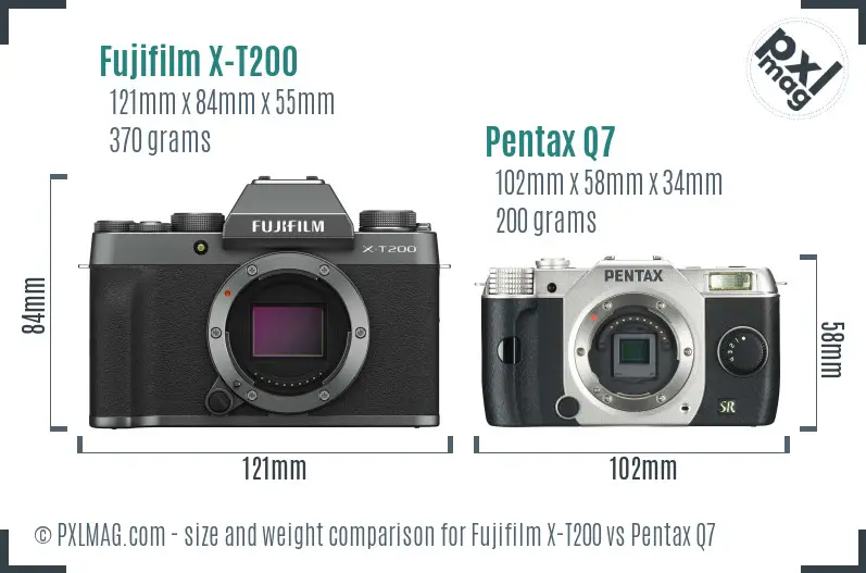 Fujifilm X-T200 vs Pentax Q7 size comparison