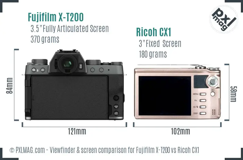Fujifilm X-T200 vs Ricoh CX1 Screen and Viewfinder comparison