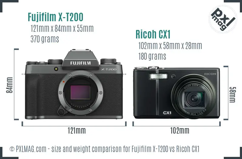 Fujifilm X-T200 vs Ricoh CX1 size comparison