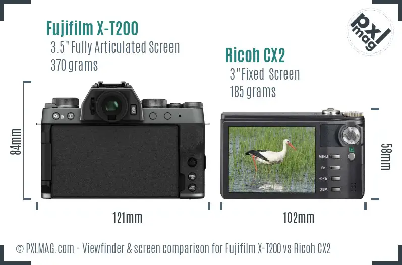 Fujifilm X-T200 vs Ricoh CX2 Screen and Viewfinder comparison