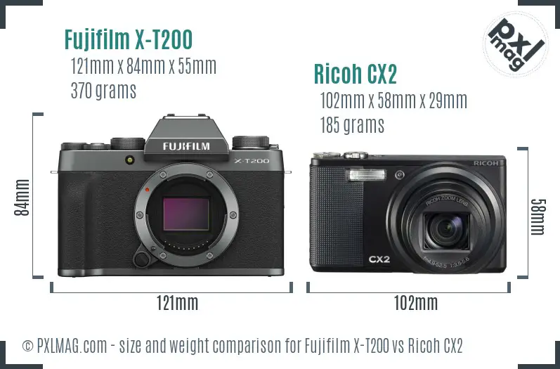 Fujifilm X-T200 vs Ricoh CX2 size comparison
