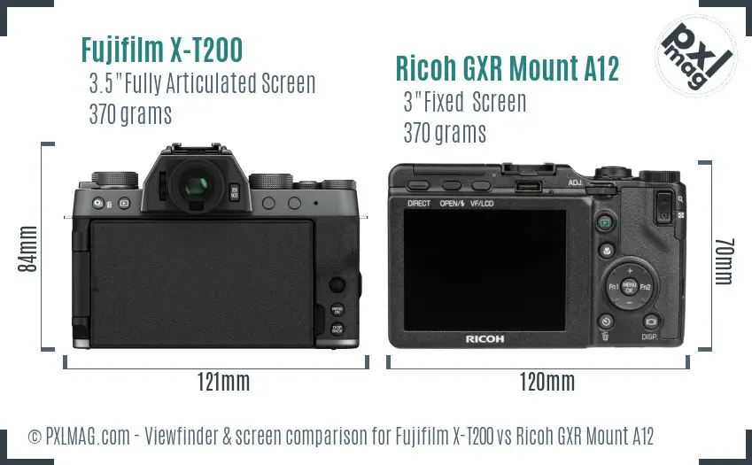 Fujifilm X-T200 vs Ricoh GXR Mount A12 Screen and Viewfinder comparison