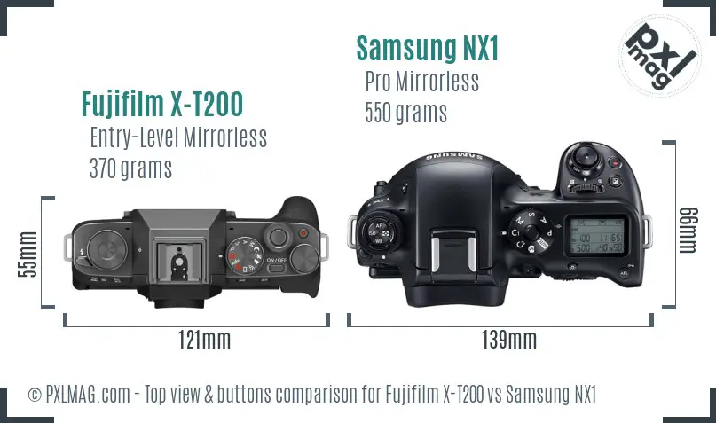 Fujifilm X-T200 vs Samsung NX1 top view buttons comparison