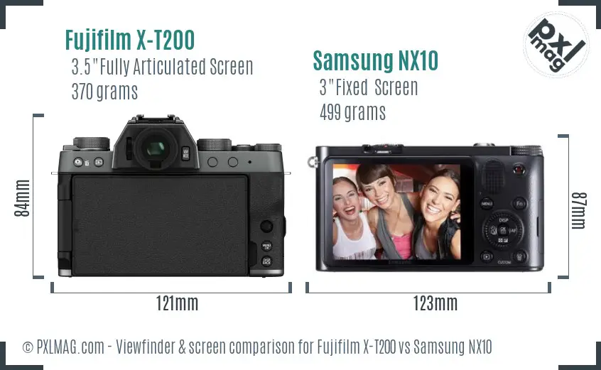 Fujifilm X-T200 vs Samsung NX10 Screen and Viewfinder comparison