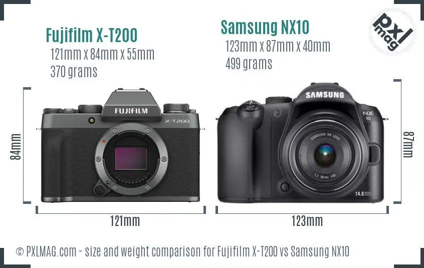 Fujifilm X-T200 vs Samsung NX10 size comparison