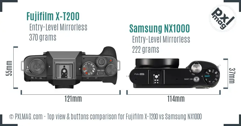 Fujifilm X-T200 vs Samsung NX1000 top view buttons comparison