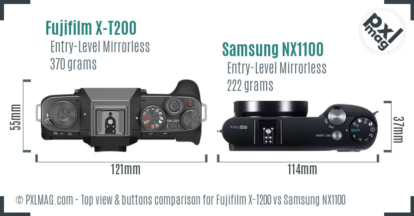 Fujifilm X-T200 vs Samsung NX1100 top view buttons comparison