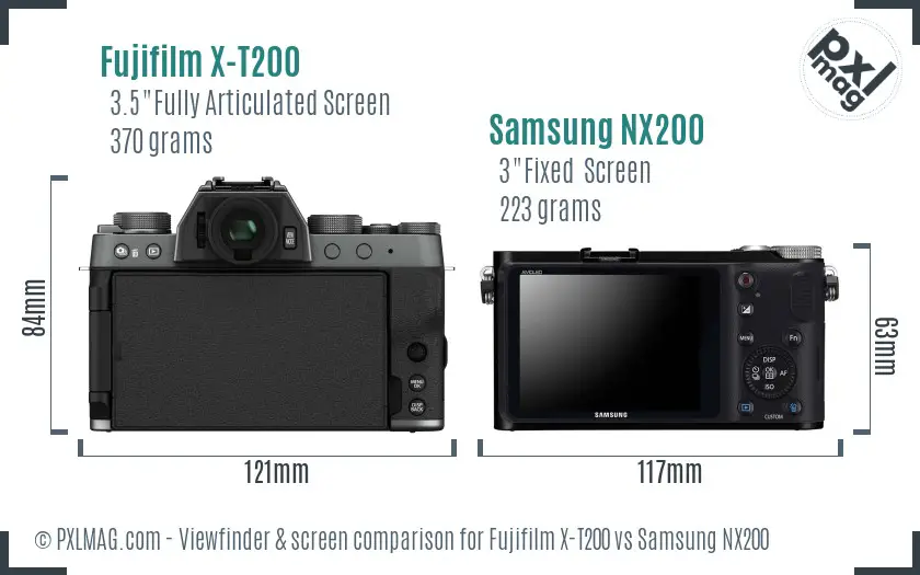 Fujifilm X-T200 vs Samsung NX200 Screen and Viewfinder comparison