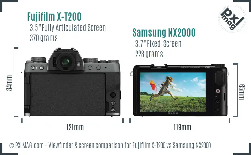Fujifilm X-T200 vs Samsung NX2000 Screen and Viewfinder comparison