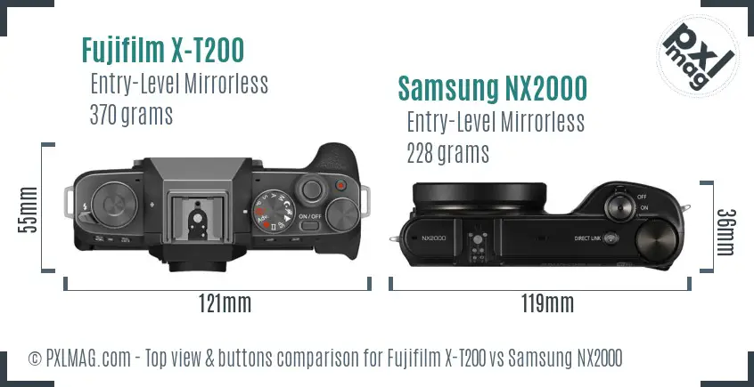 Fujifilm X-T200 vs Samsung NX2000 top view buttons comparison