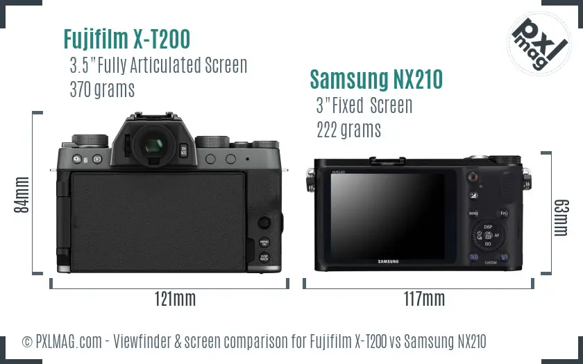 Fujifilm X-T200 vs Samsung NX210 Screen and Viewfinder comparison