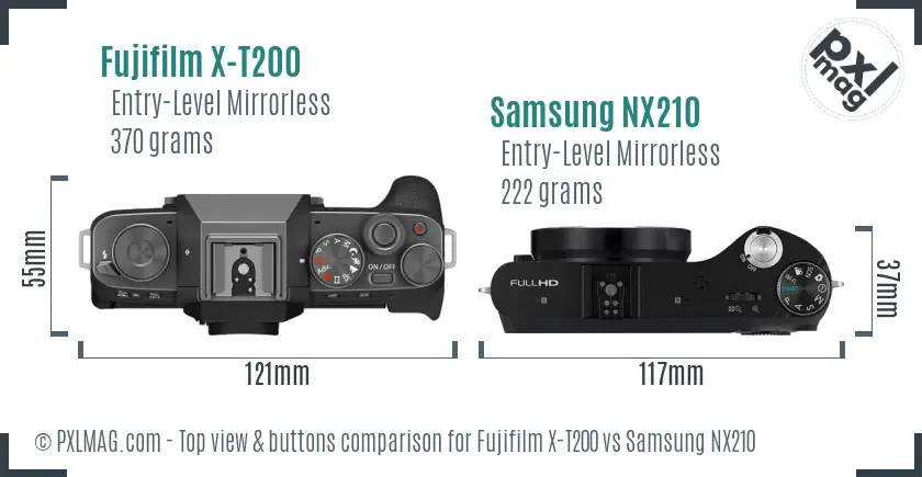Fujifilm X-T200 vs Samsung NX210 top view buttons comparison