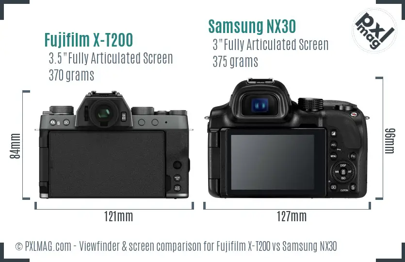 Fujifilm X-T200 vs Samsung NX30 Screen and Viewfinder comparison