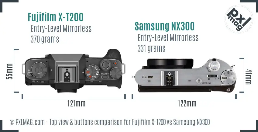 Fujifilm X-T200 vs Samsung NX300 top view buttons comparison
