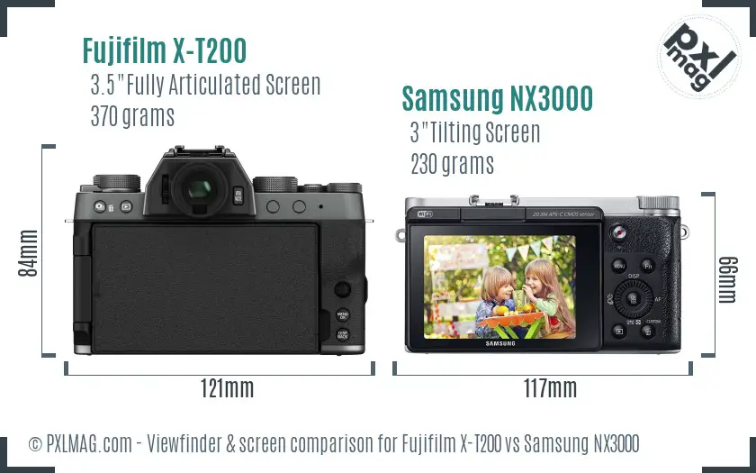 Fujifilm X-T200 vs Samsung NX3000 Screen and Viewfinder comparison