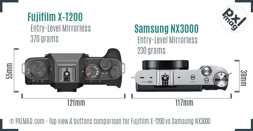 Fujifilm X-T200 vs Samsung NX3000 top view buttons comparison