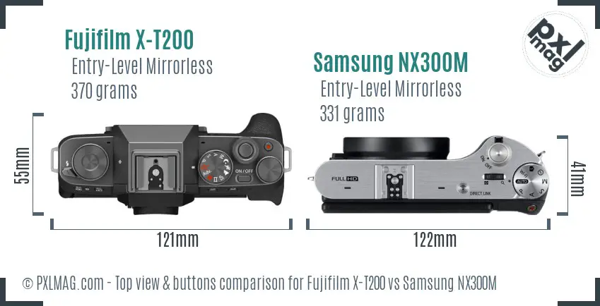 Fujifilm X-T200 vs Samsung NX300M top view buttons comparison
