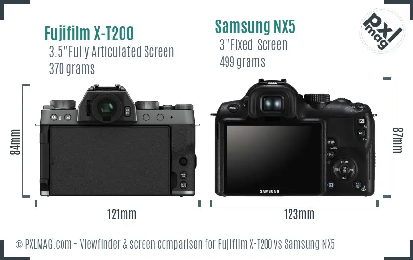Fujifilm X-T200 vs Samsung NX5 Screen and Viewfinder comparison