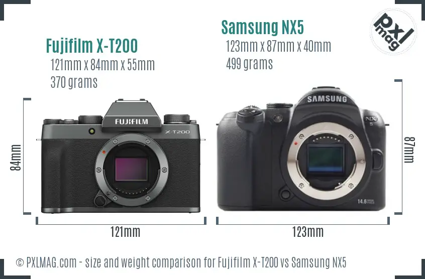 Fujifilm X-T200 vs Samsung NX5 size comparison