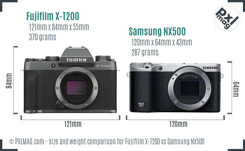 Fujifilm X-T200 vs Samsung NX500 size comparison Fujifilm X-T200 vs Samsung NX500 size comparison