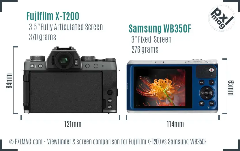 Fujifilm X-T200 vs Samsung WB350F Screen and Viewfinder comparison