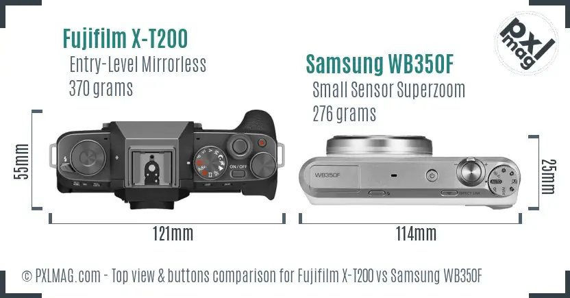 Fujifilm X-T200 vs Samsung WB350F top view buttons comparison