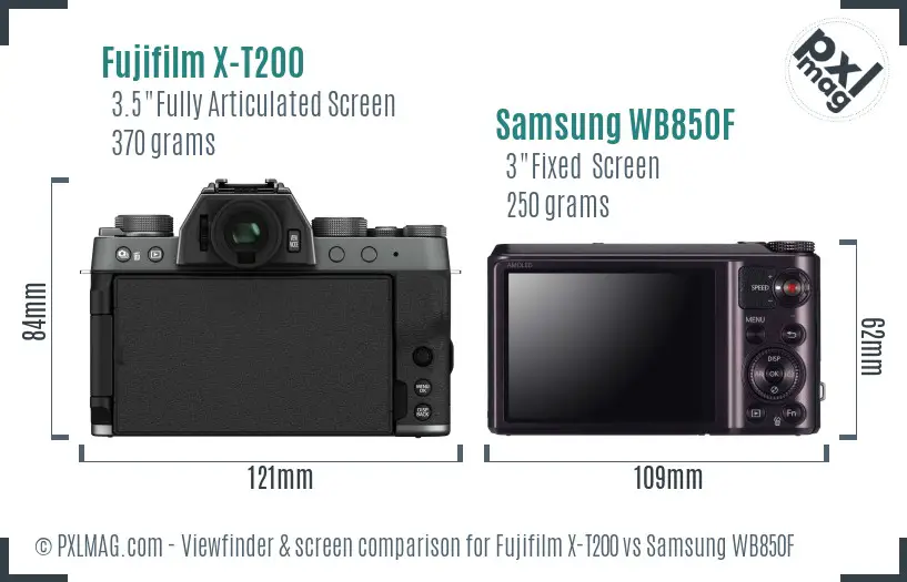 Fujifilm X-T200 vs Samsung WB850F Screen and Viewfinder comparison