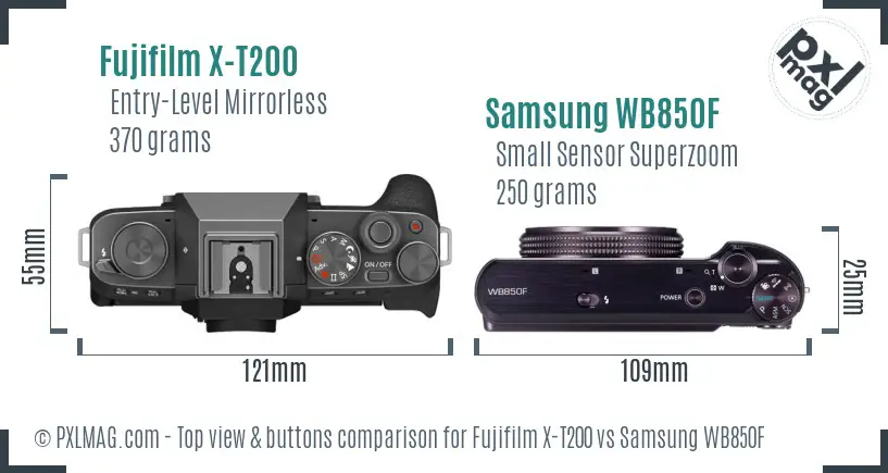 Fujifilm X-T200 vs Samsung WB850F top view buttons comparison