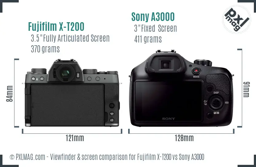 Fujifilm X-T200 vs Sony A3000 Screen and Viewfinder comparison