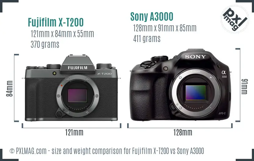 Fujifilm X-T200 vs Sony A3000 size comparison