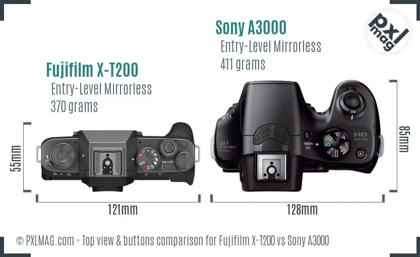 Fujifilm X-T200 vs Sony A3000 top view buttons comparison