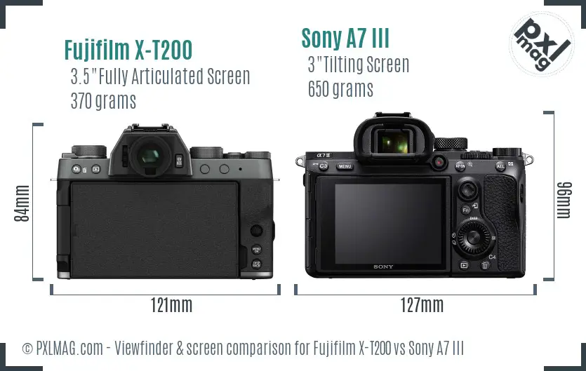 Fujifilm X-T200 vs Sony A7 III Screen and Viewfinder comparison