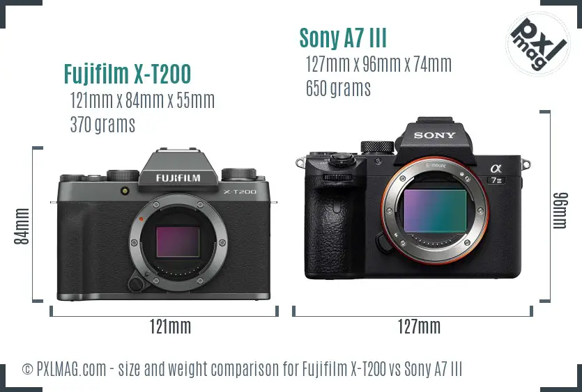 Fujifilm X-T200 vs Sony A7 III size comparison