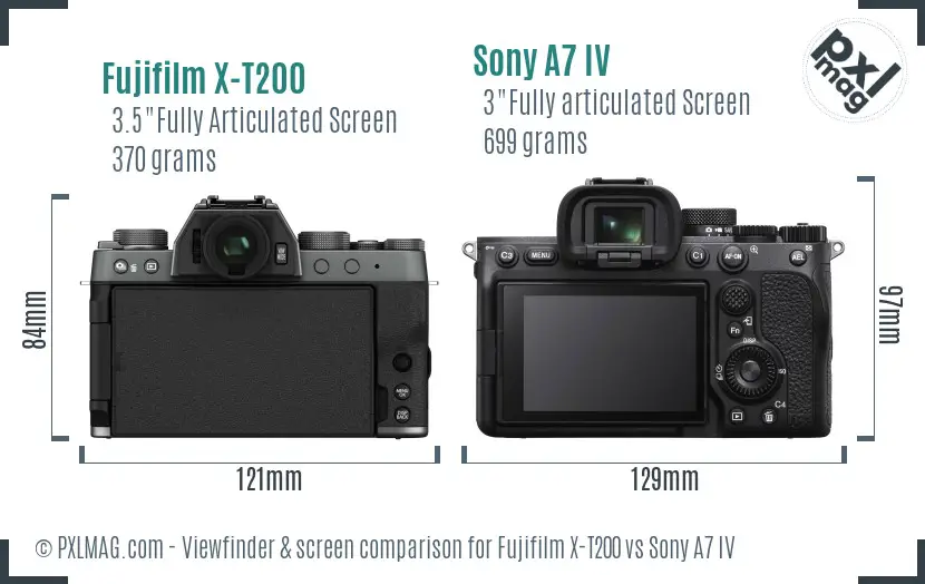 Fujifilm X-T200 vs Sony A7 IV Screen and Viewfinder comparison