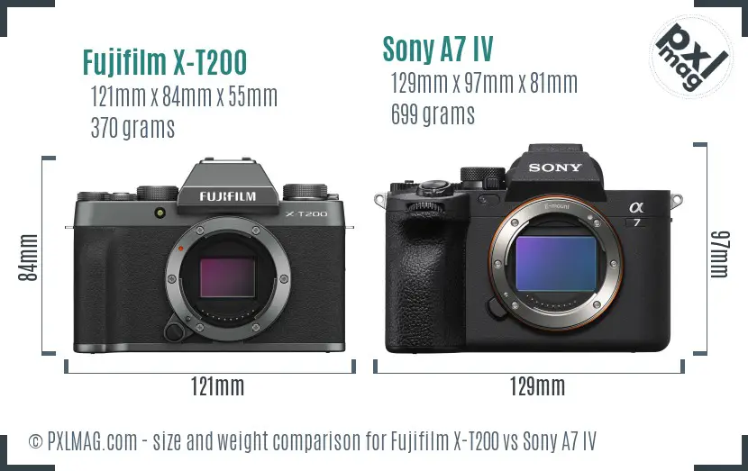 Fujifilm X-T200 vs Sony A7 IV size comparison