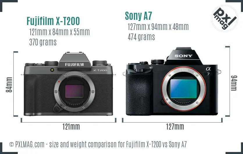 Fujifilm X-T200 vs Sony A7 size comparison