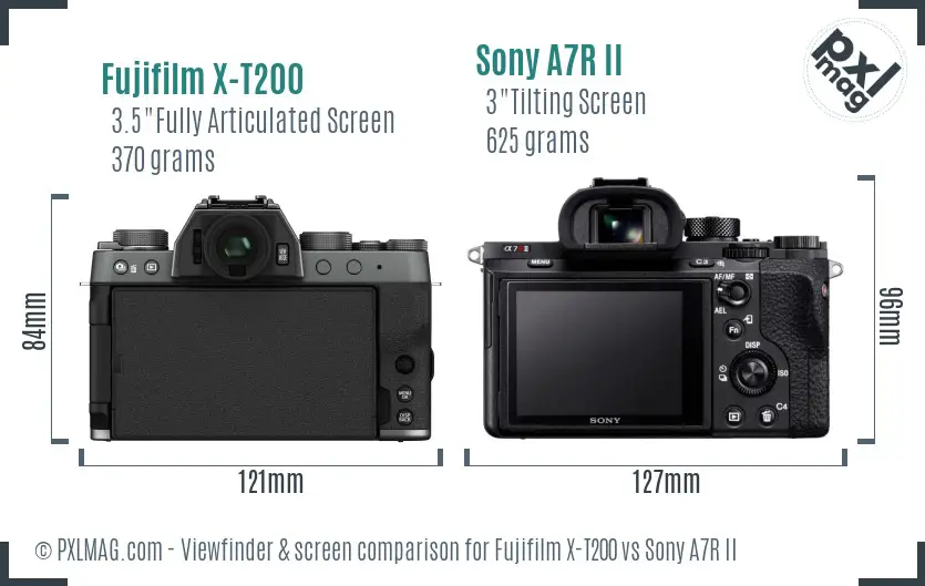 Fujifilm X-T200 vs Sony A7R II Screen and Viewfinder comparison