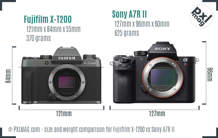 Fujifilm X-T200 vs Sony A7R II size comparison