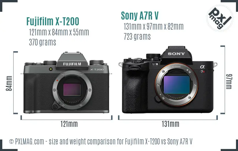 Fujifilm X-T200 vs Sony A7R V size comparison