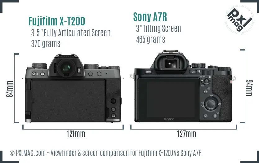 Fujifilm X-T200 vs Sony A7R Screen and Viewfinder comparison