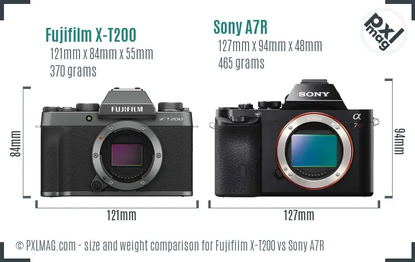 Fujifilm X-T200 vs Sony A7R size comparison