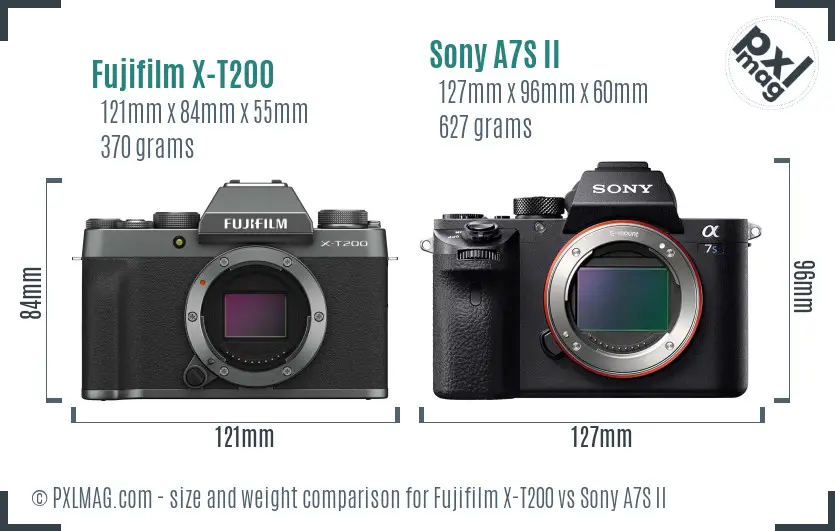 Fujifilm X-T200 vs Sony A7S II size comparison