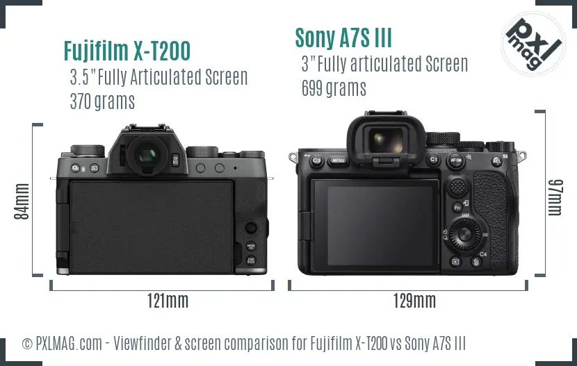 Fujifilm X-T200 vs Sony A7S III Screen and Viewfinder comparison