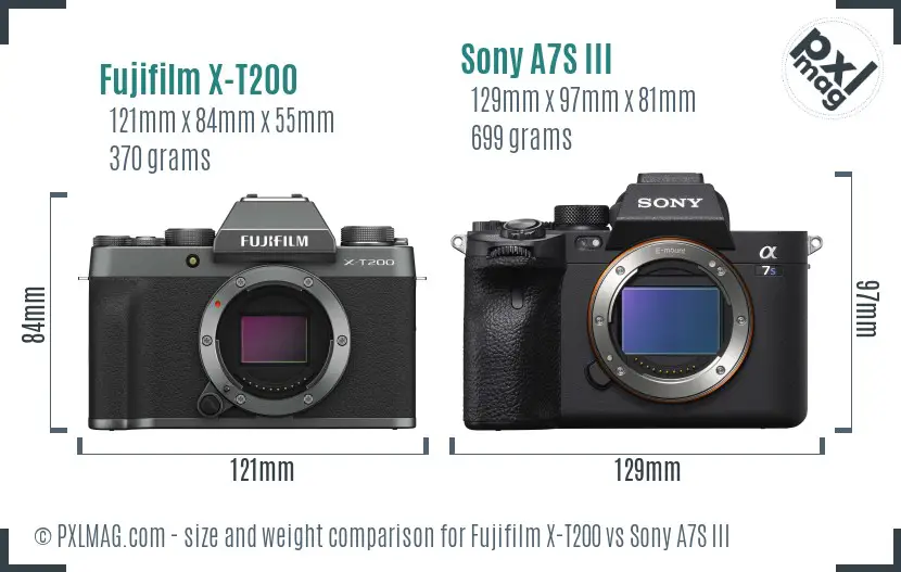 Fujifilm X-T200 vs Sony A7S III size comparison