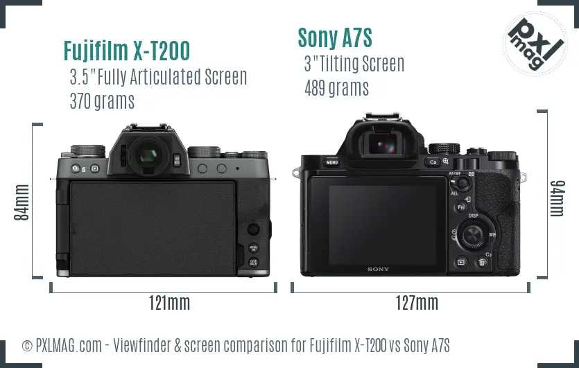 Fujifilm X-T200 vs Sony A7S Screen and Viewfinder comparison