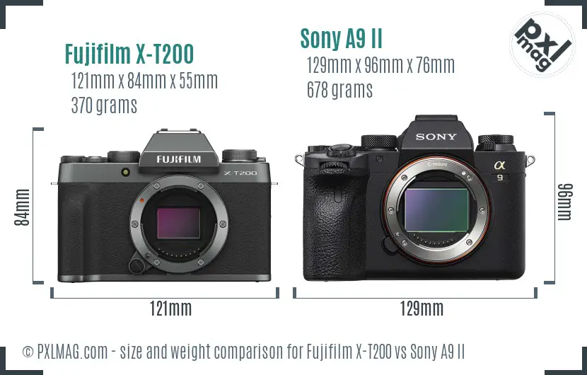 Fujifilm X-T200 vs Sony A9 II size comparison
