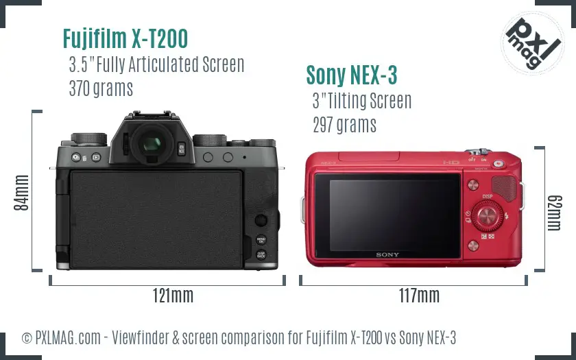 Fujifilm X-T200 vs Sony NEX-3 Screen and Viewfinder comparison