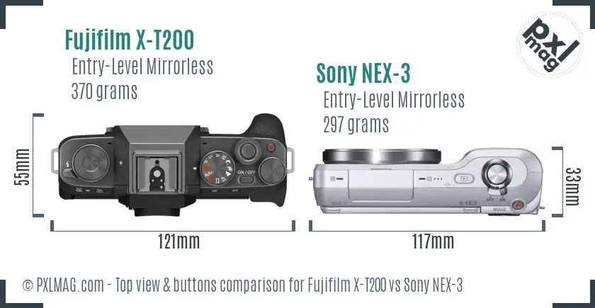 Fujifilm X-T200 vs Sony NEX-3 top view buttons comparison