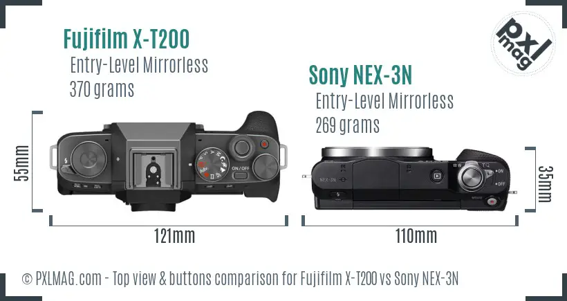 Fujifilm X-T200 vs Sony NEX-3N top view buttons comparison